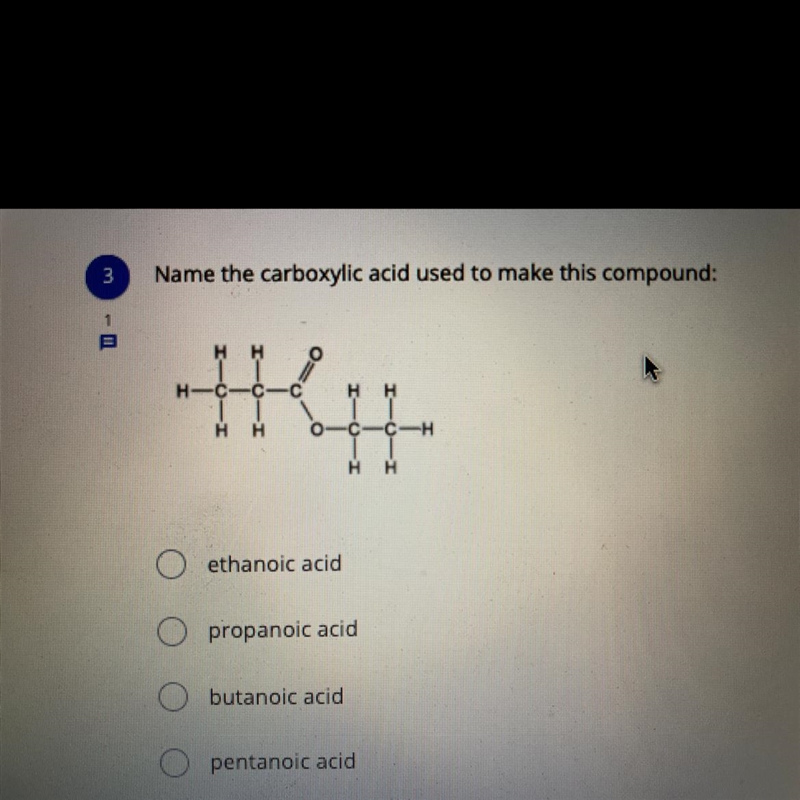 Name the carboxylic acid used to make this compound:-example-1