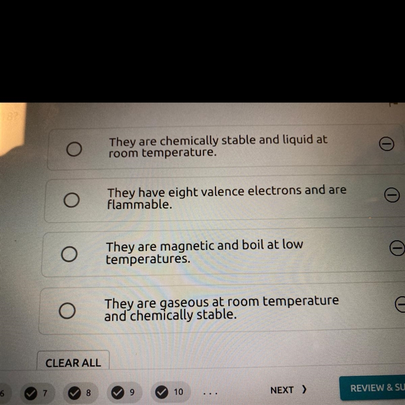 Which properties describe the elements in group 18?-example-1