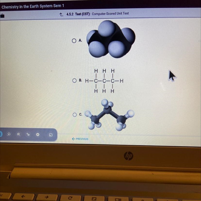 Which drawing is structural model of C3H8?-example-1