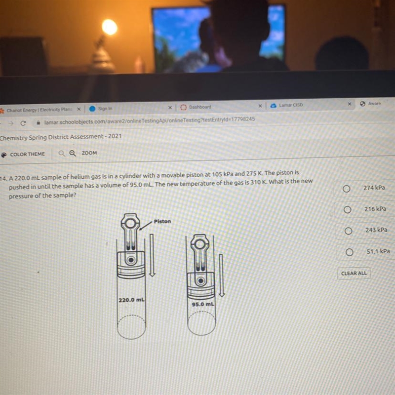 A 220.0 mL sample of helium gas is in a cylinder with a movable piston at 105 kPa-example-1