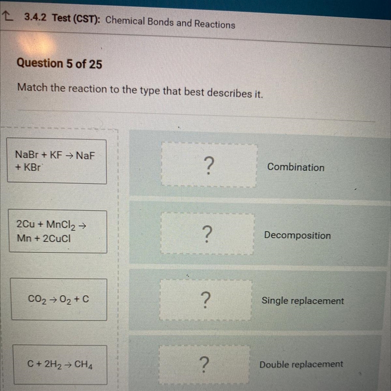 Match the reaction to the type that best describes it.-example-1