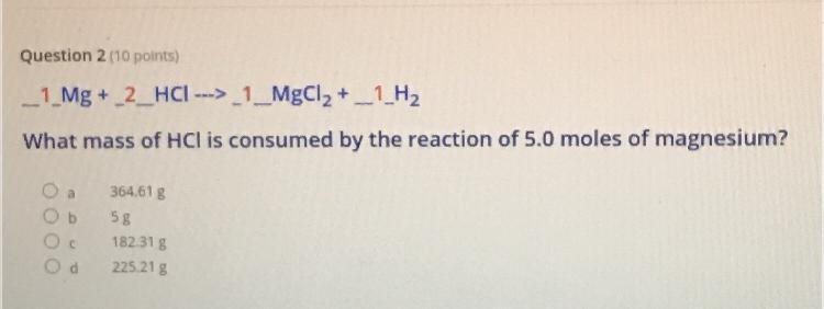 What mass of hcl is consumed by the reaction of 5.0 moles of mg??-example-1