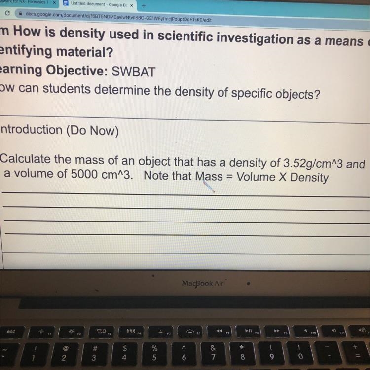 Calculate the mass of an object that has a density of 3.52g/cm^3 and a volume of 5000 cm-example-1