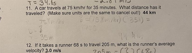 Well I need help in number 11, the equation is D=V0T-example-1