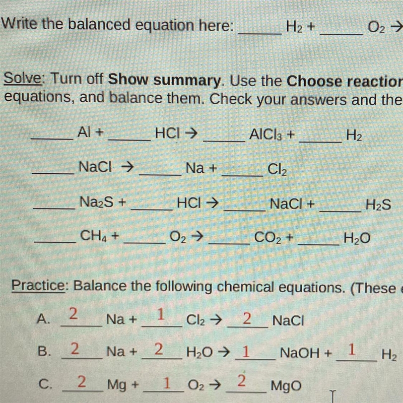 Balance the chemical equations-example-1