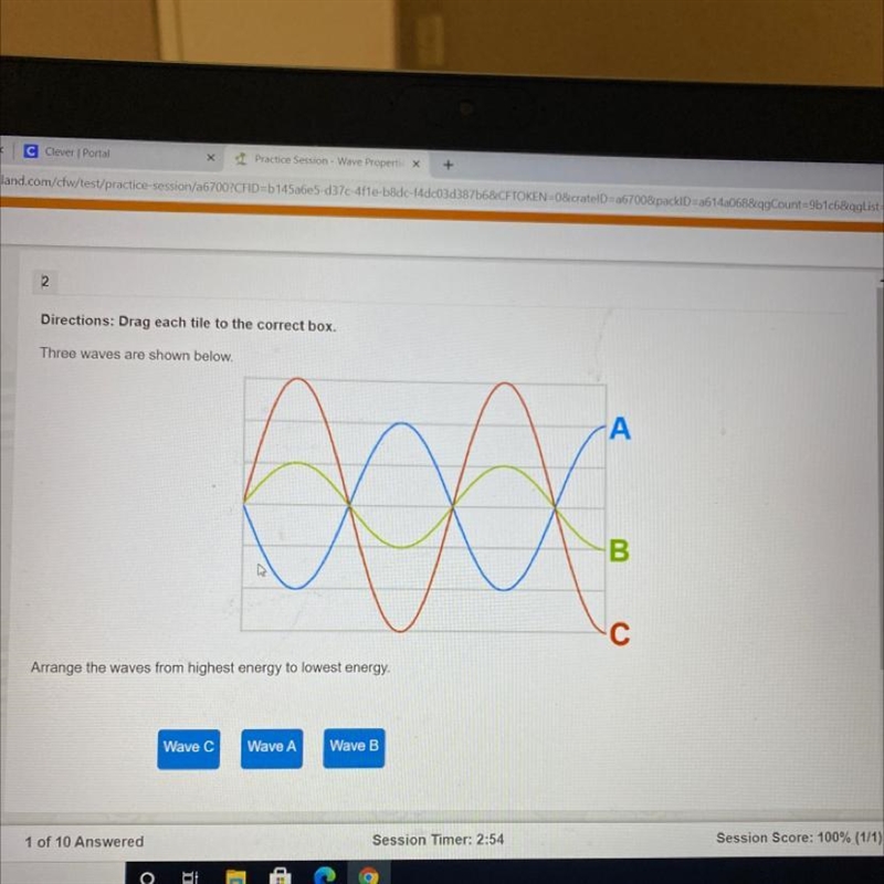 HURRY I DONT HAVE TIME Arrange the waves from highest energy to lowest energy.-example-1