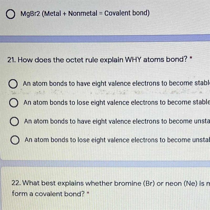 21. How does the octet rule explain WHY atoms bond? *-example-1