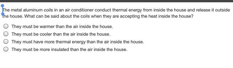 The metal aluminum coils in an air conditioner conduct thermal energy from inside-example-1