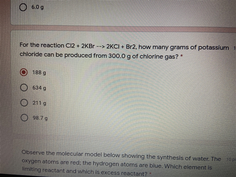 Can someone answer this asap!! All I know is 188g is incorrect!-example-1