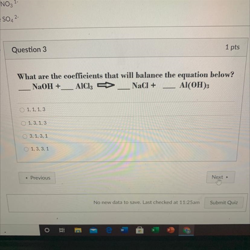 What are the coefficients that will balance the equation below? NaOH + AICI: NaCl-example-1