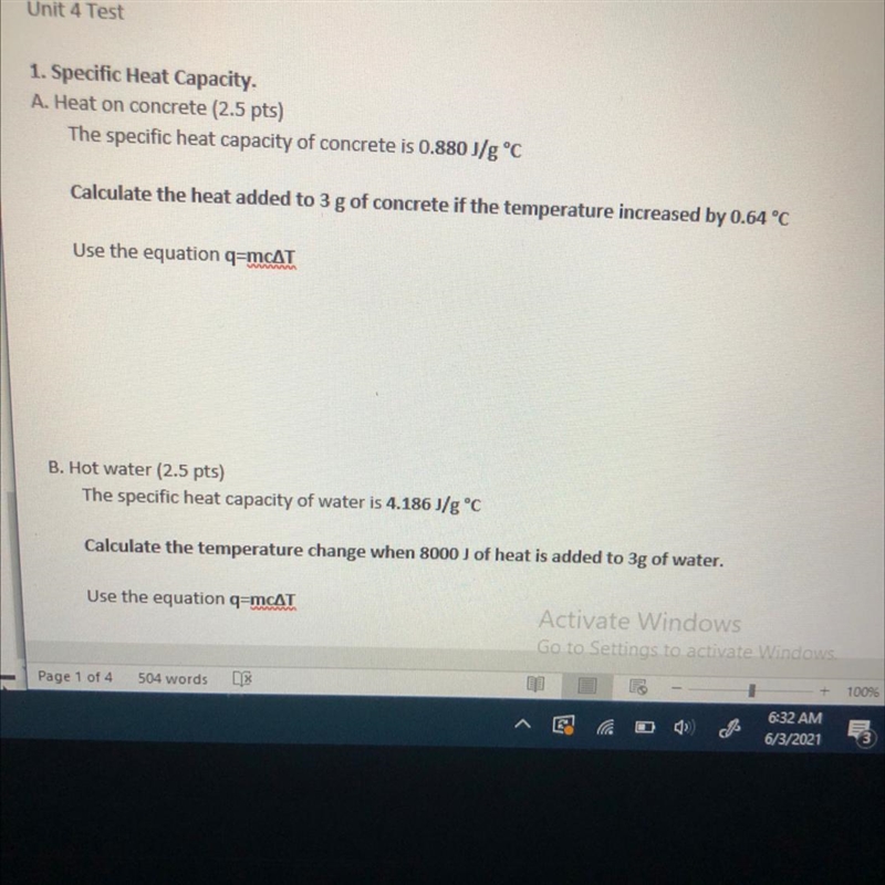 1. Specific Heat Capacity. A. Heat on concrete The specific heat capacity of concrete-example-1