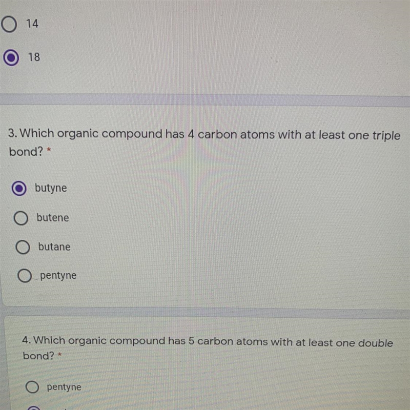 Which organic compound has 4 carbon atoms with at least one triple bond?-example-1