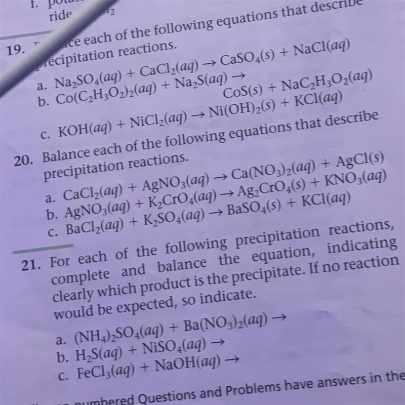 21. For each of the following precipitation reactions, complete and balance the equation-example-1