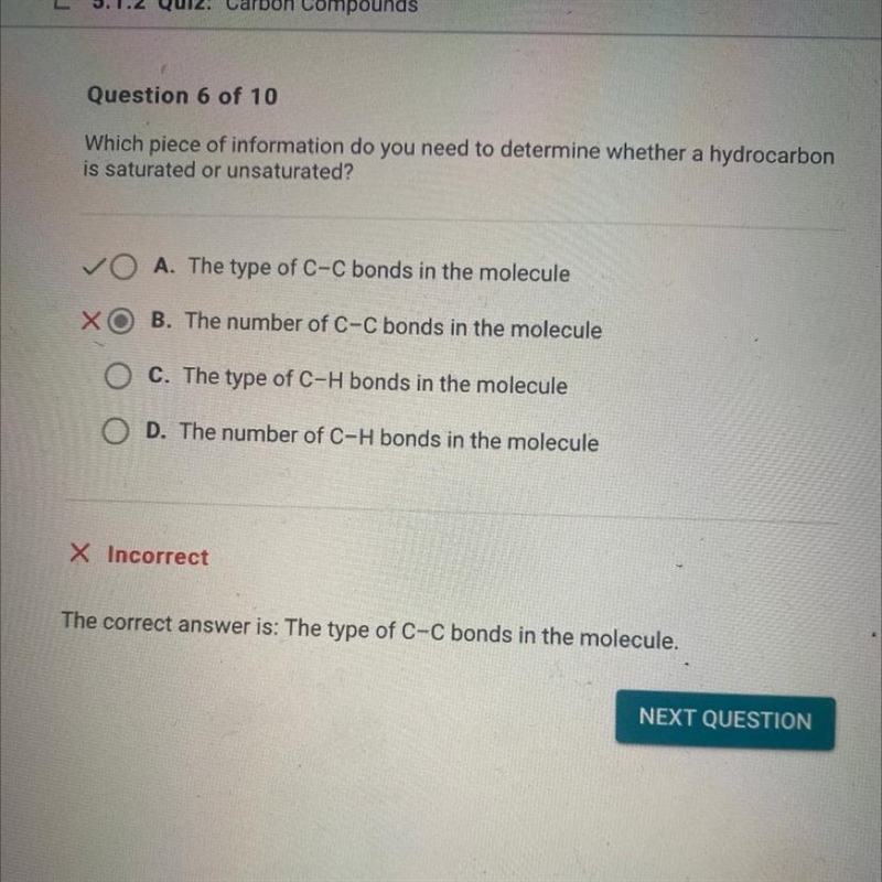 Which piece of information do you need to determine whether a hydrocarbon is saturated-example-1