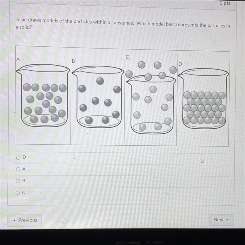 Josie draws models of the particles within a substance. Which model best represents-example-1