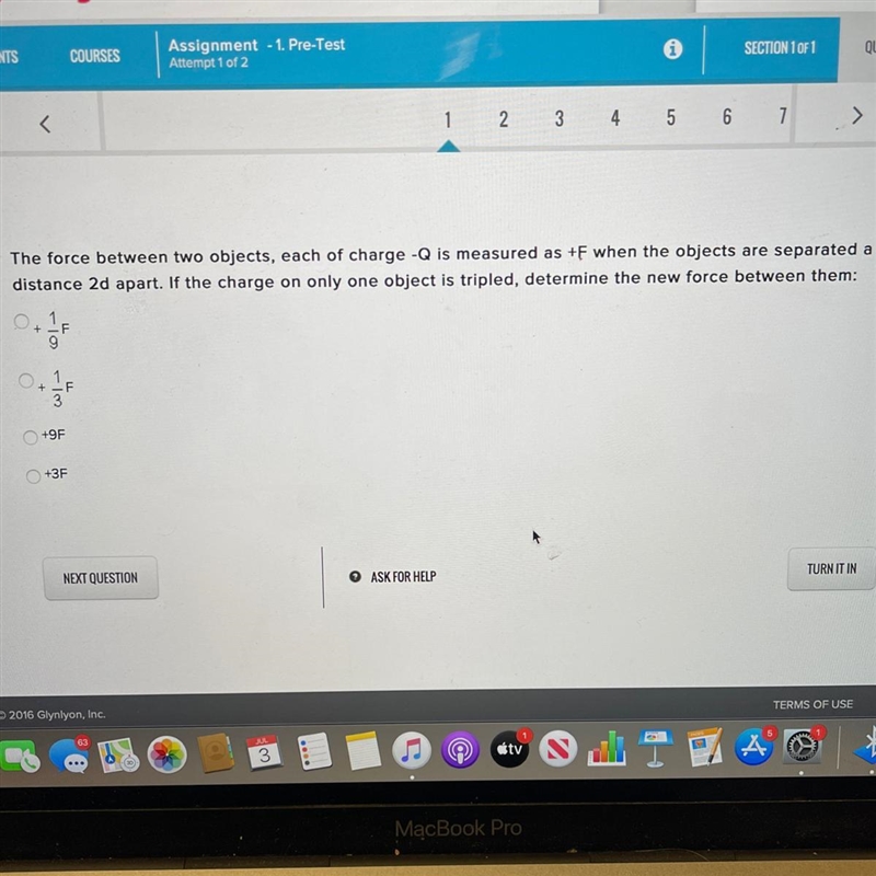 If charge on only one object is tripled, determine the new force between them:-example-1