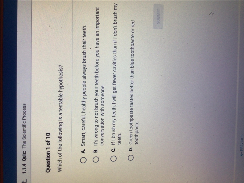 Which of the following is a testable hypotheses?-example-1