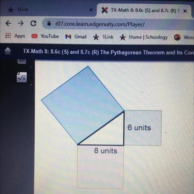 What is the area of the square of the leg 6? What is the area of the square of the-example-1