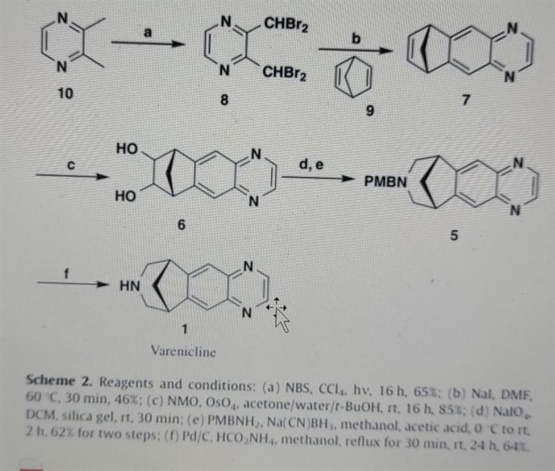 Can somebody please draw a mechanism for this reaction (synthesis of varenicline)?​-example-1