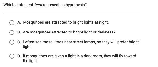 WHICH STATEMENT BEST REPRESENTS A HYPOTHESIS-example-1