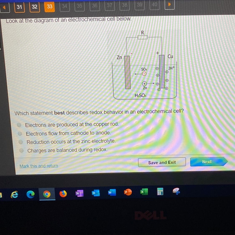 Which statement best describes redox behavior in an electrochemical cell? Electrons-example-1