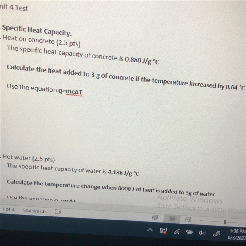 The specific heat capacity of water is 4.186 J/g °C Calculate the temperature change-example-1