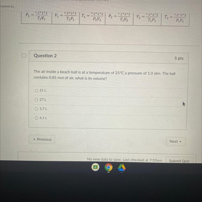 Question 2 5 pts The air inside a beach ball is at a temperature of 25°C a pressure-example-1