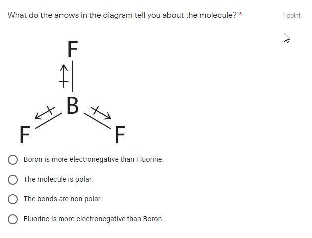 What do the arrows in the diagram tell you about the molecule? A. Boron is more electronegative-example-1