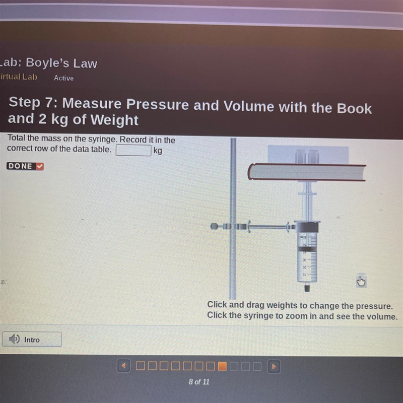 Step 7: Measure Pressure and Volume with the Book and 2 kg of Weight Total the mass-example-1