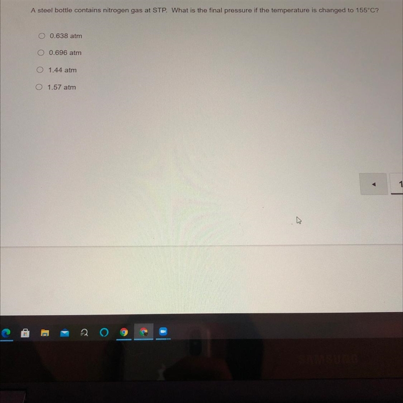 A steel bottle contains nitrogen gas at STP. What is the final pressure if the temperature-example-1