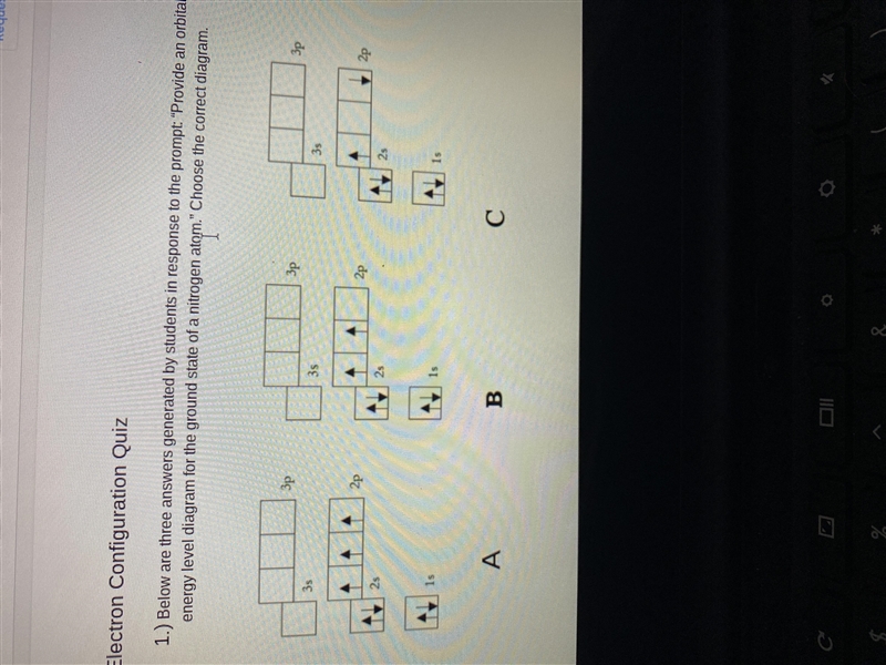 Provide an orbital energy level diagram for the geound state of a nitrogen atom.-example-1