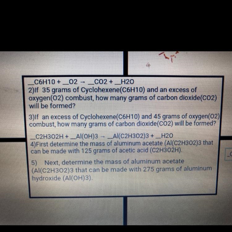 _C6H10+_02->_CO2_H20 If 35 grams of cyclohexene(C6H10) and an excess of oxygen-example-1