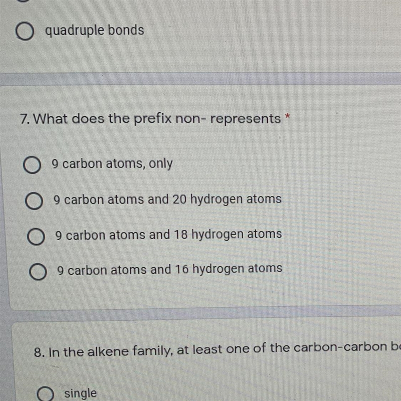 What does the prefix non-represent? O 9 carbon atoms, only O 9 carbon atoms and 20 hydrogen-example-1