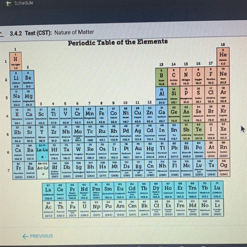 The periodic table below shows major regions in different colors. which answer choice-example-1