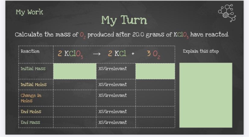 Calculate the mass of O2 produced after 20.0 grams of KClO3 have reacted?-example-1