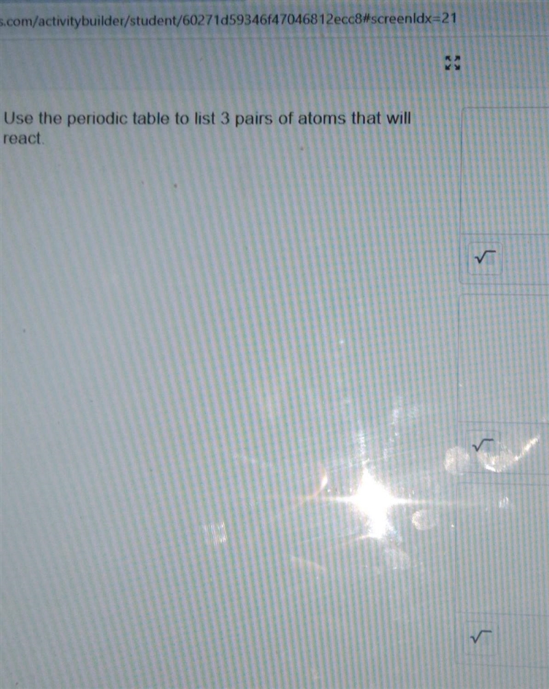 What are 3 pairs of atoms that will react?​-example-1