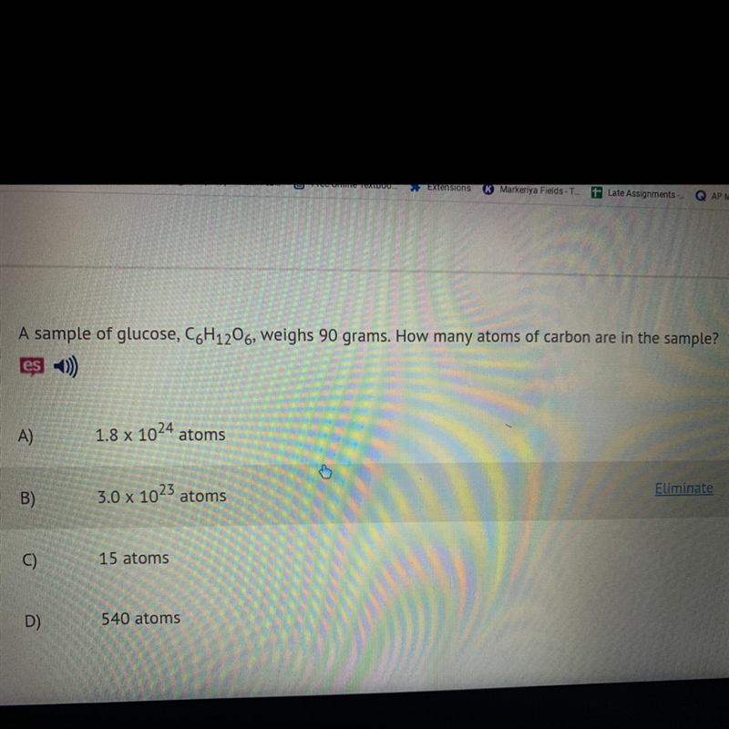 A sample of glucose, C6H12O6, weighs 90 grams. How many atoms of carbon are in the-example-1