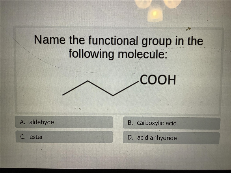 Name the functional group in the following molecule:-example-1