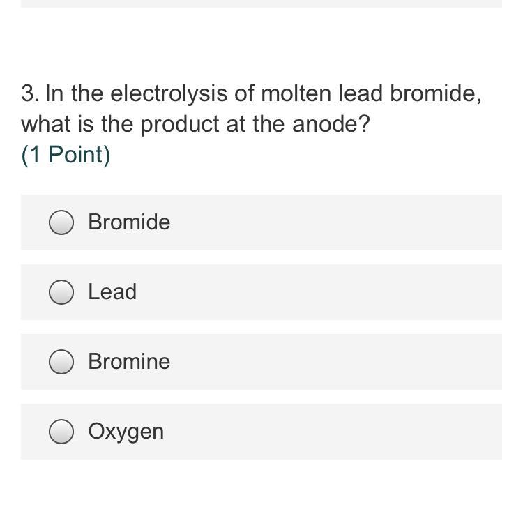 In the electrolysis of molten lead bromide, what is the product at the anode?-example-1