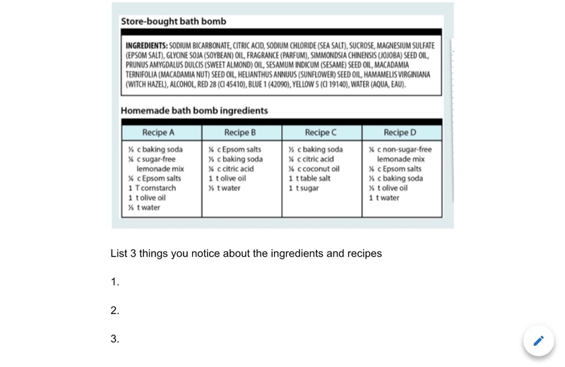 List 3 things you notice about the ingredients and recipes-example-1