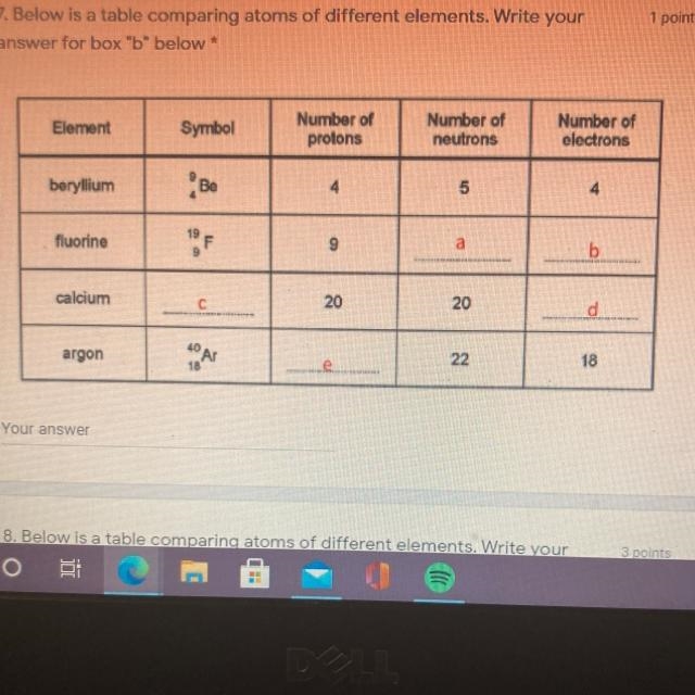 7. Below is a table comparing atoms of different elements. Write your answer for box-example-1