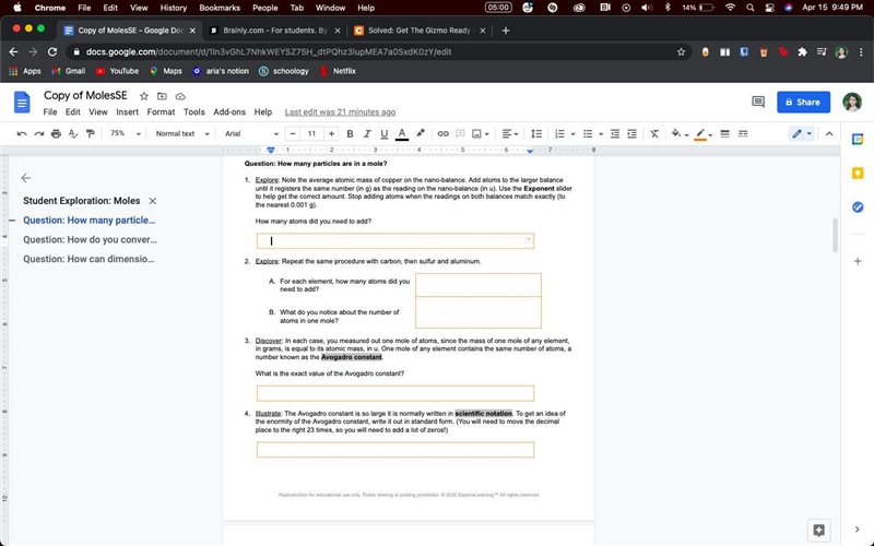 50 POINTS Gizmos Moles Activity - chemistry can someone please help me out-example-1