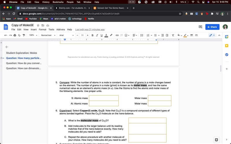 50 POINTS Gizmos Moles Activity - chemistry can someone please help me out-example-2