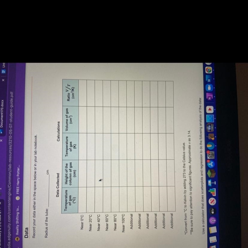 Hi does anyone have the data table answers for the Charles Law Lab Report from Edge-example-1