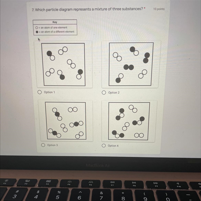 Which particle diagram represents a mixture of three substances-example-1