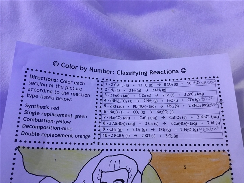 Color by number: Classifying Reactions Hello! Can someone help me figure out what-example-1