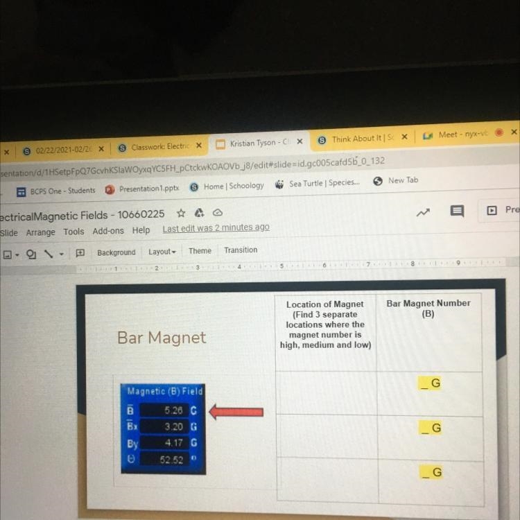 Bar Magnet Number (B) Location of Magnet (Find 3 separate locations where the magnet-example-1