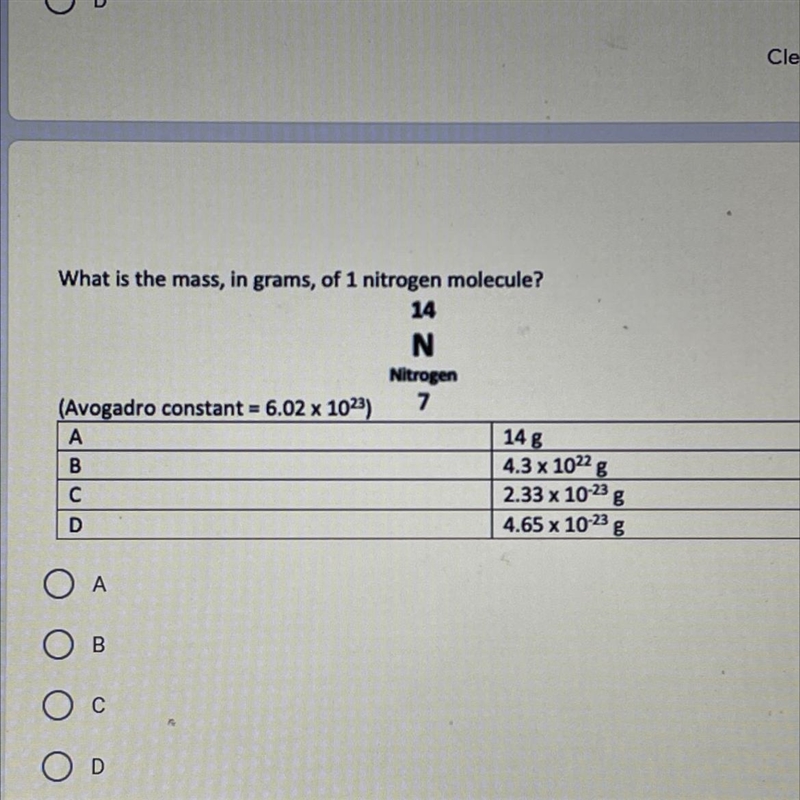 What is the mass in grams of one nitrogen molecule?-example-1