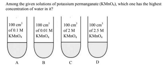 Among the given solutions of potassium permanganate (KMnO4), which one has the highest-example-1