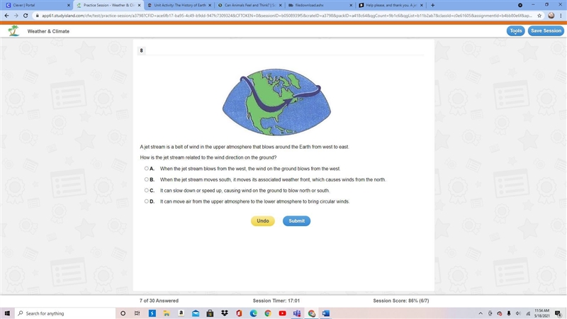 Help please, and thank you. A jet stream is a belt of wind in the upper atmosphere-example-1